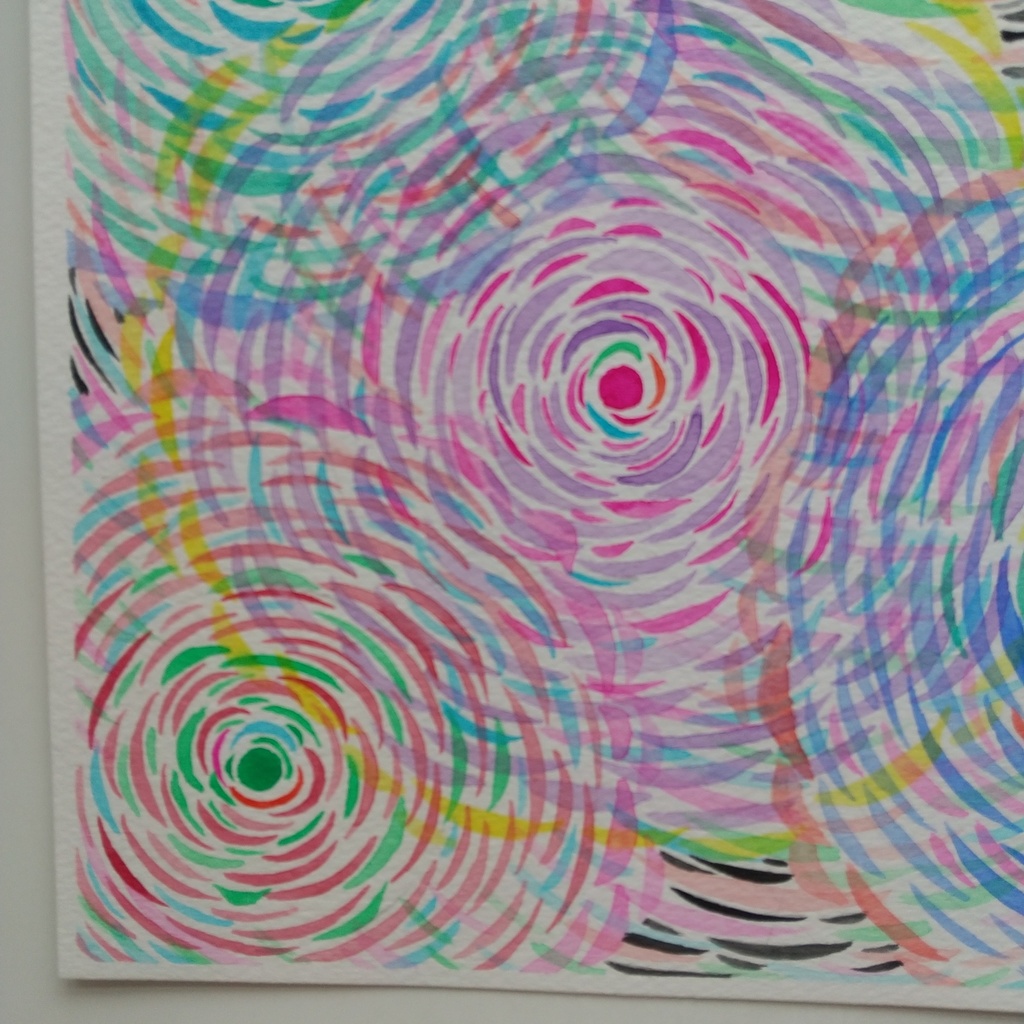 水彩画 「お花畑の下」