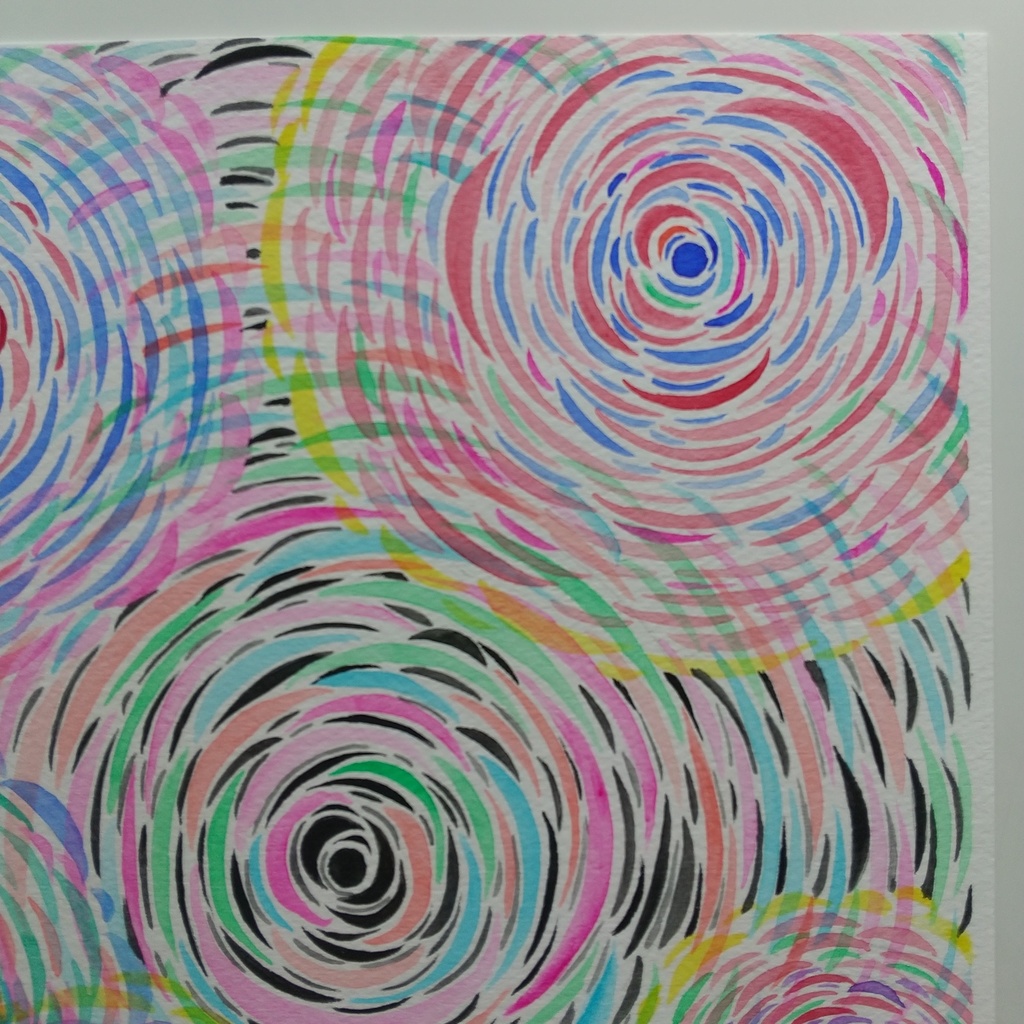 水彩画 「お花畑の下」