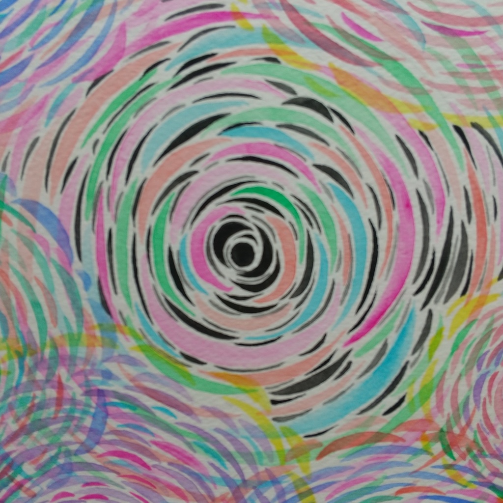 水彩画 「お花畑の下」