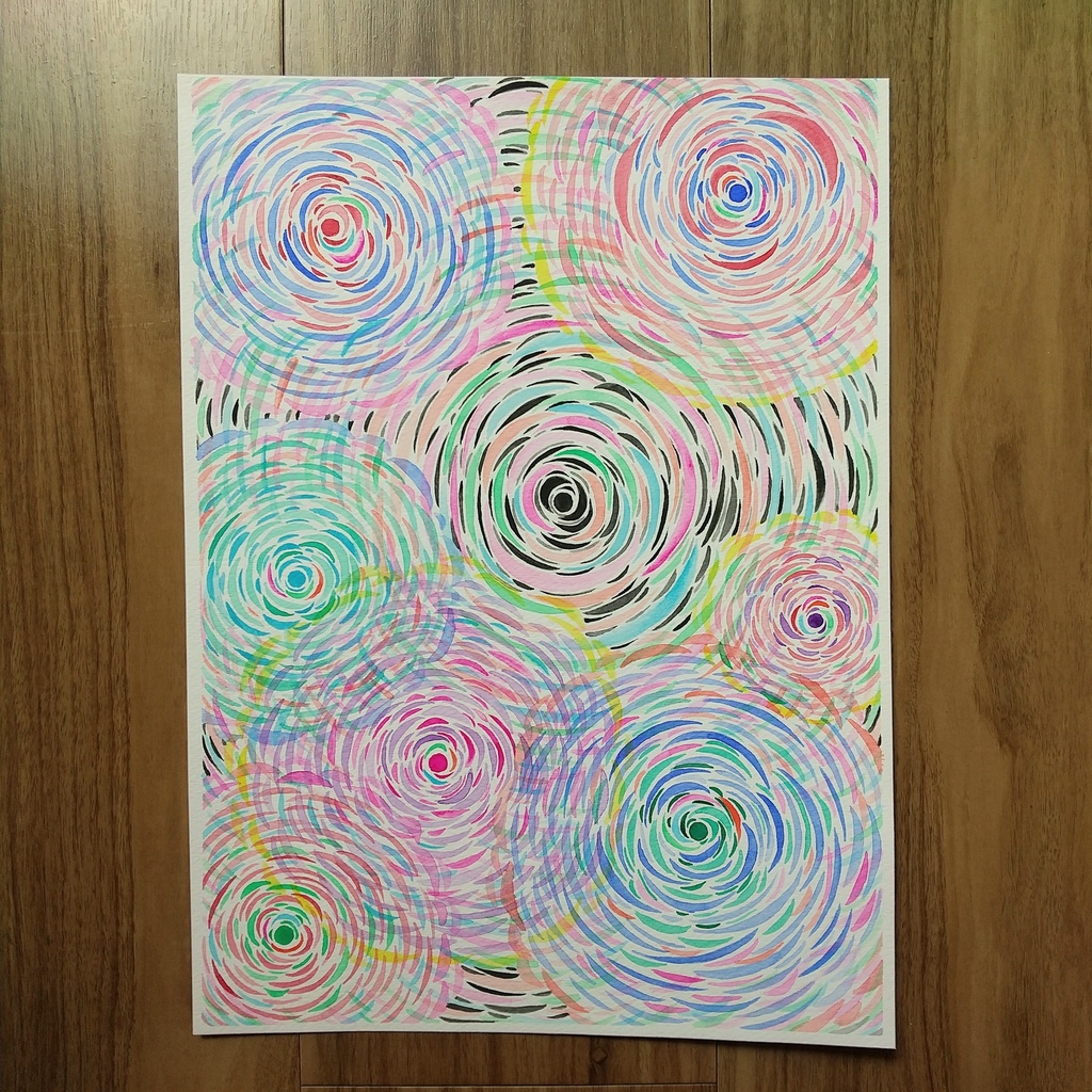 水彩画   「お花畑の下」
