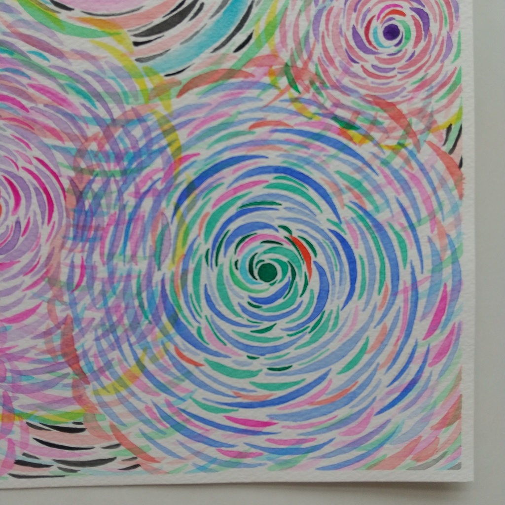 水彩画 「お花畑の下」