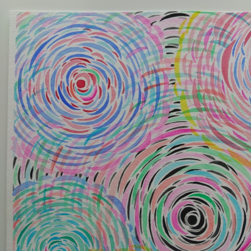 水彩画 「お花畑の下」