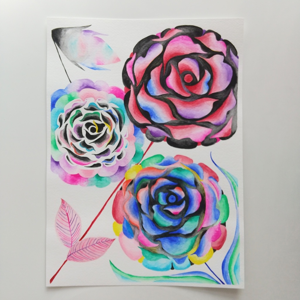 水彩画 「暗くて明るい花・2」