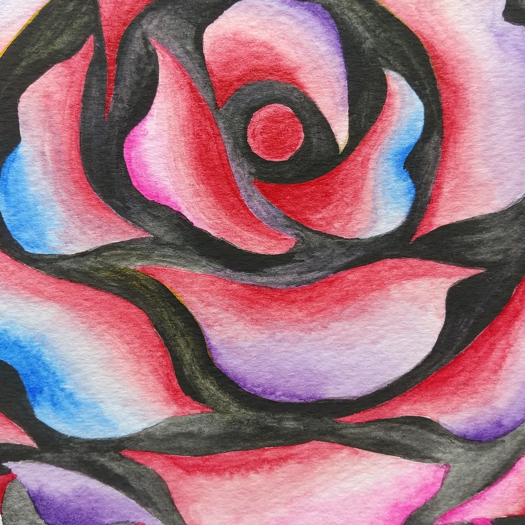 水彩画 「暗くて明るい花・2」