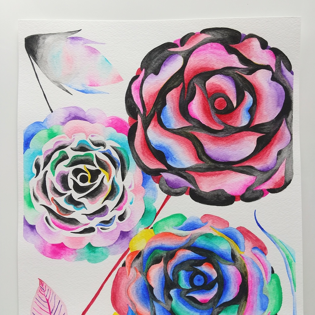 水彩画 「暗くて明るい花・2」