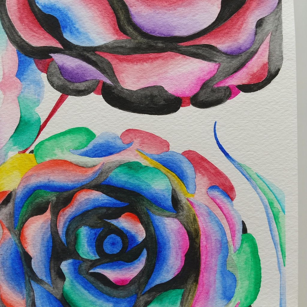 水彩画 「暗くて明るい花・2」