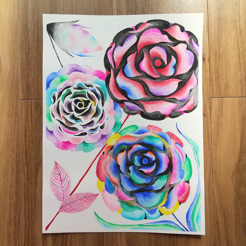 水彩画   「暗くて明るい花・2」