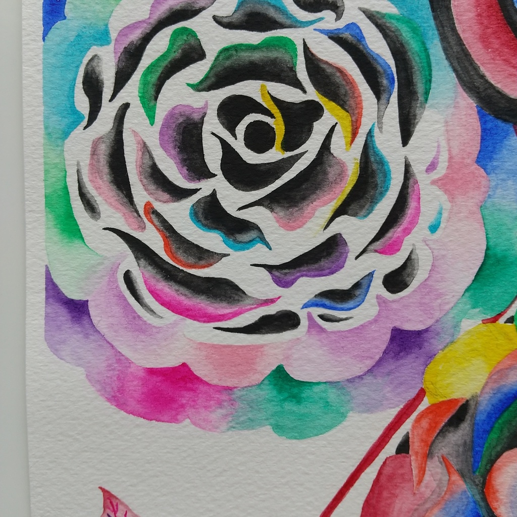 水彩画 「暗くて明るい花・2」