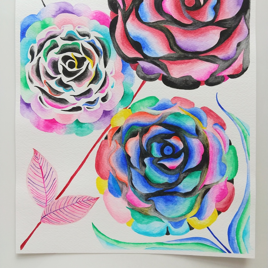 水彩画 「暗くて明るい花・2」