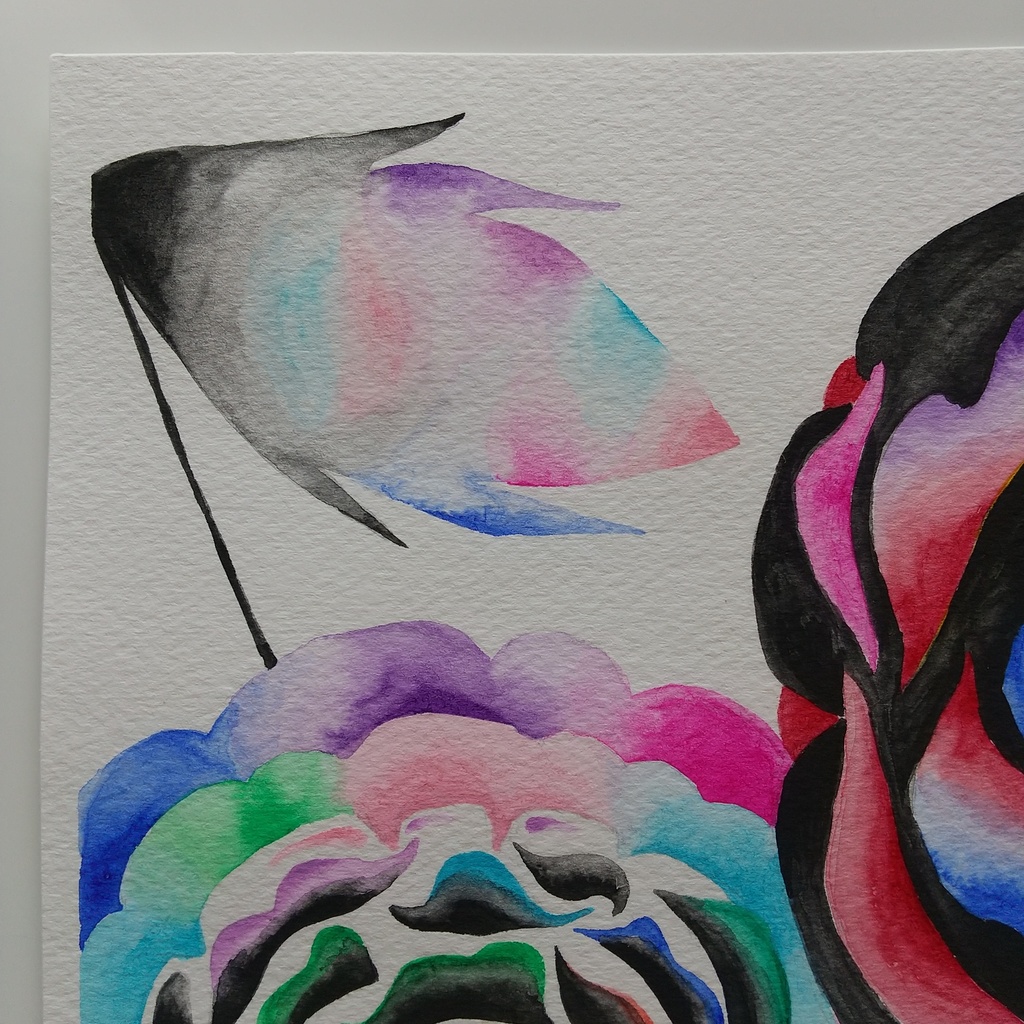 水彩画 「暗くて明るい花・2」