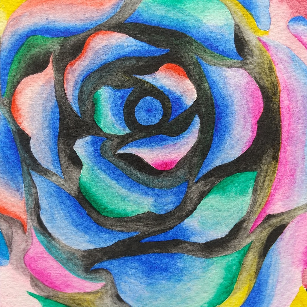 水彩画 「暗くて明るい花・2」