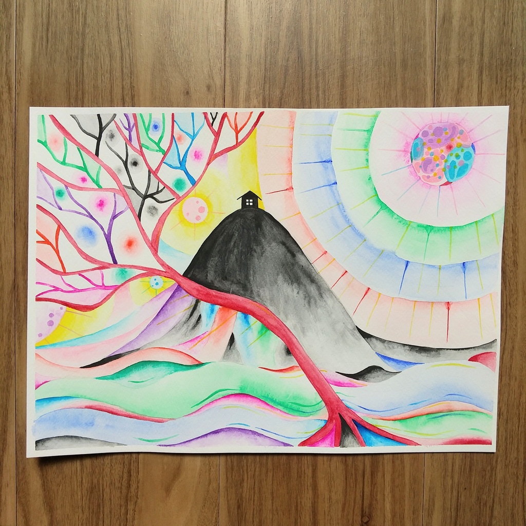水彩画   「決して辿り着かない家」