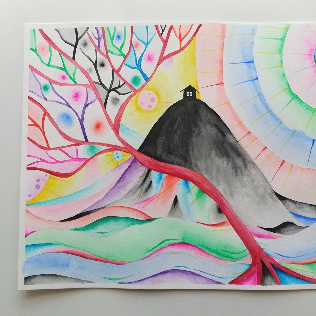 水彩画   「決して辿り着かない家」