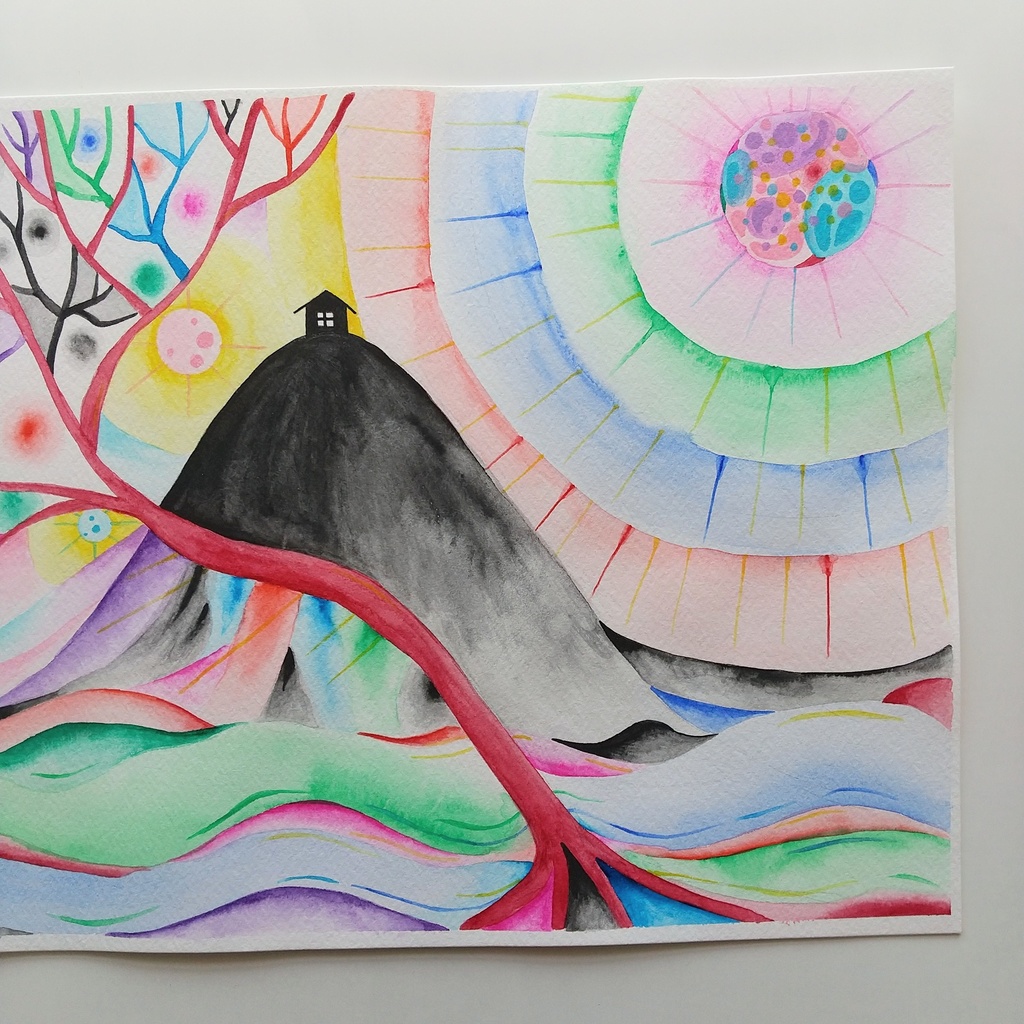 水彩画   「決して辿り着かない家」