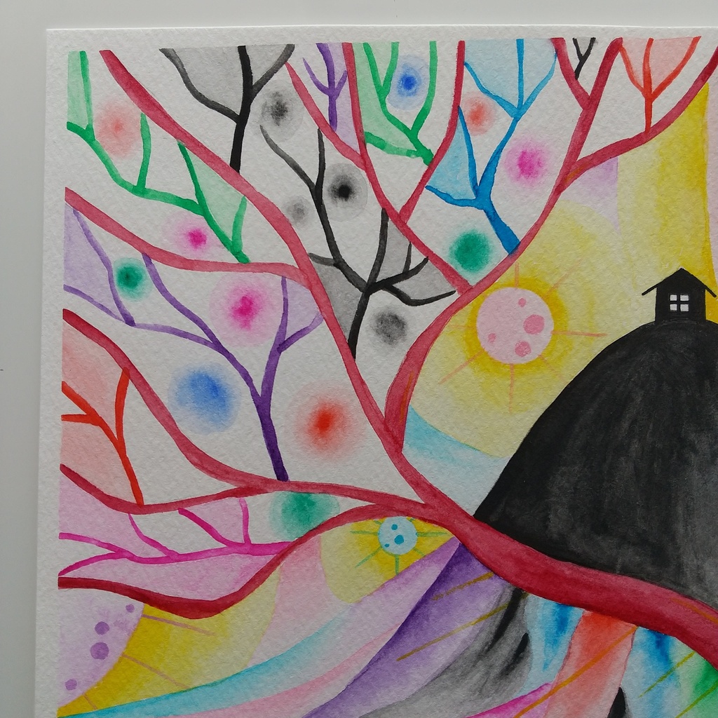 水彩画   「決して辿り着かない家」