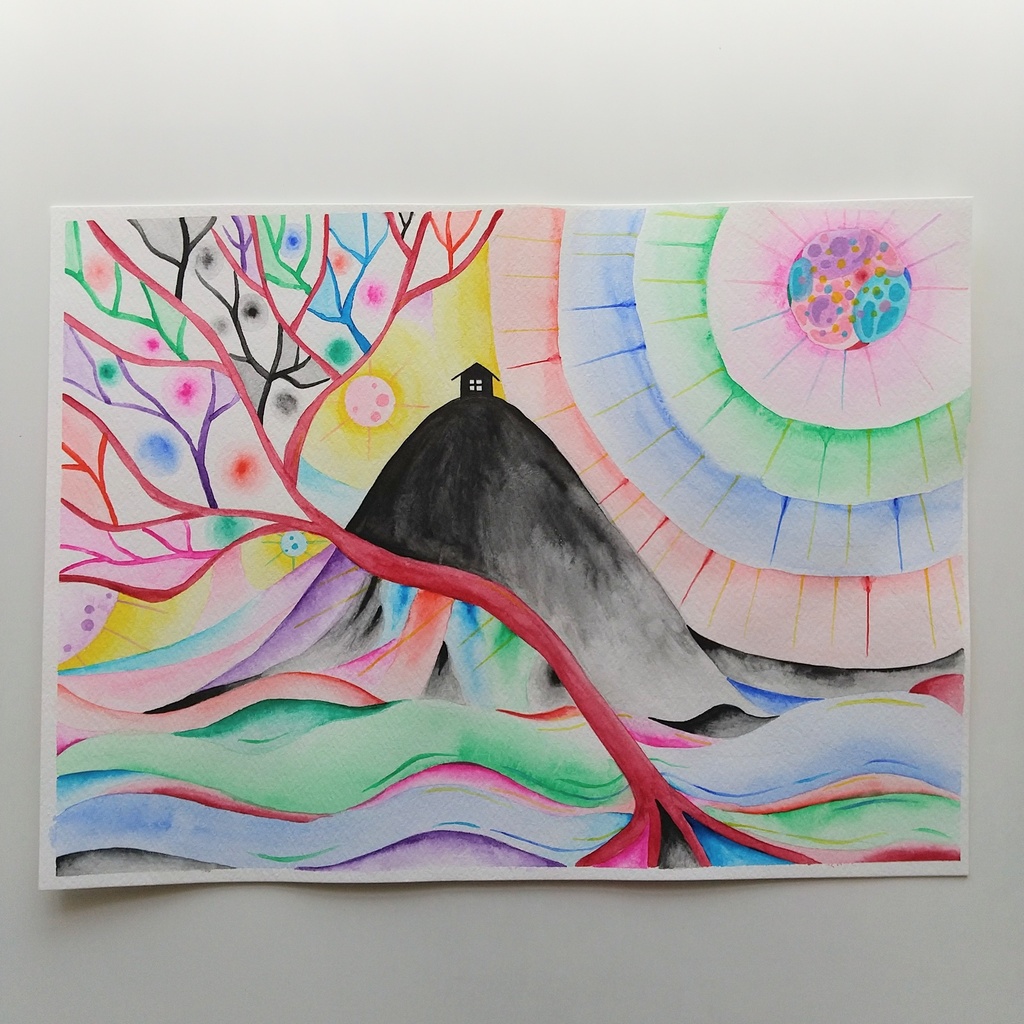 水彩画   「決して辿り着かない家」