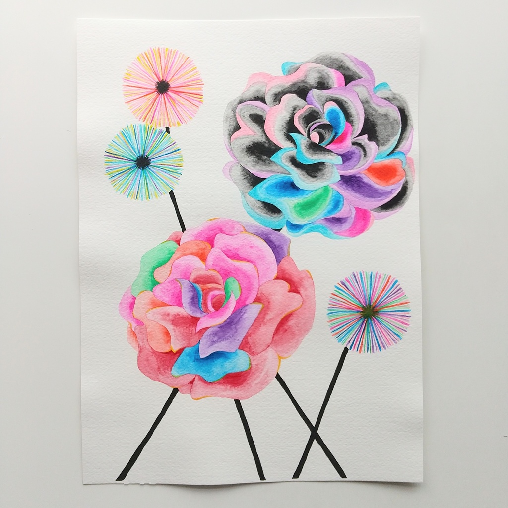 水彩画「どこにも存在しない花【4】」