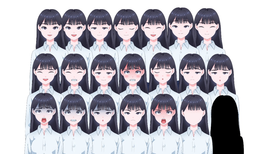 『女子学生(地味な子)』立ち絵素材・表情差分 透過PNG