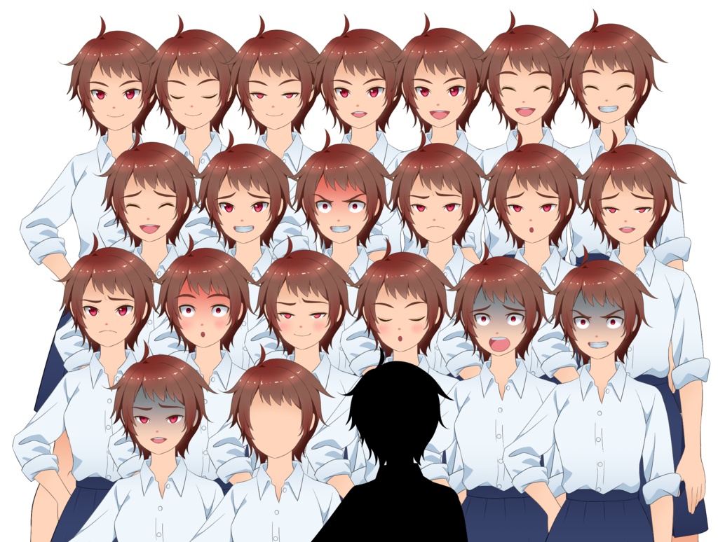 『女子学生(スポーティ)』立ち絵素材・表情差分 透過PNG