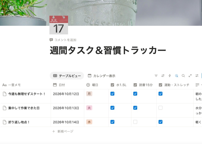 【Notionテンプレート】週間タスク&習慣トラッカー|毎日のタスク管理・習慣化をこれ1つで【初心者向け】