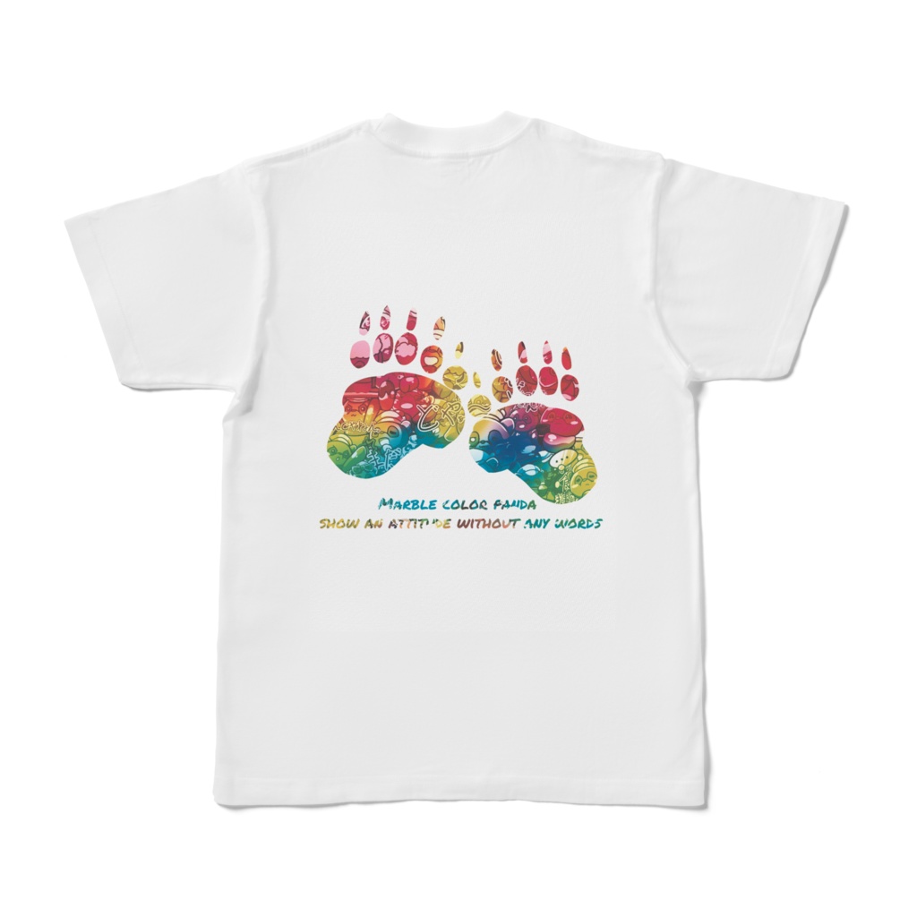 マーブルカラーパンダのTシャツ (ネオン)