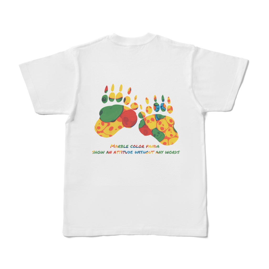 マーブル・カラー・パンダの白Tシャツ