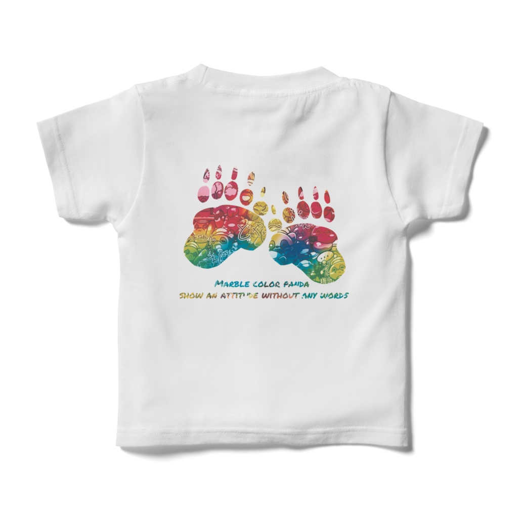 マーブルカラーパンダのキッズTシャツ(ネオン)