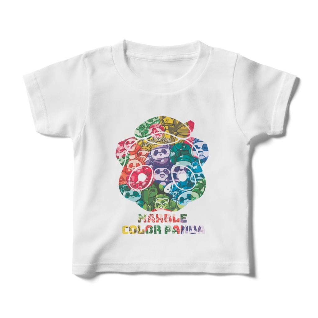 マーブルカラーパンダのキッズTシャツ(ネオン)