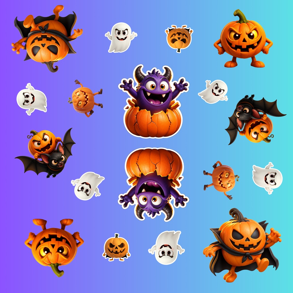 「ハロウィン デジタルペーパー｜かぼちゃ・おばけ・モンスター柄｜ラッピング・カード・コラージュ素材