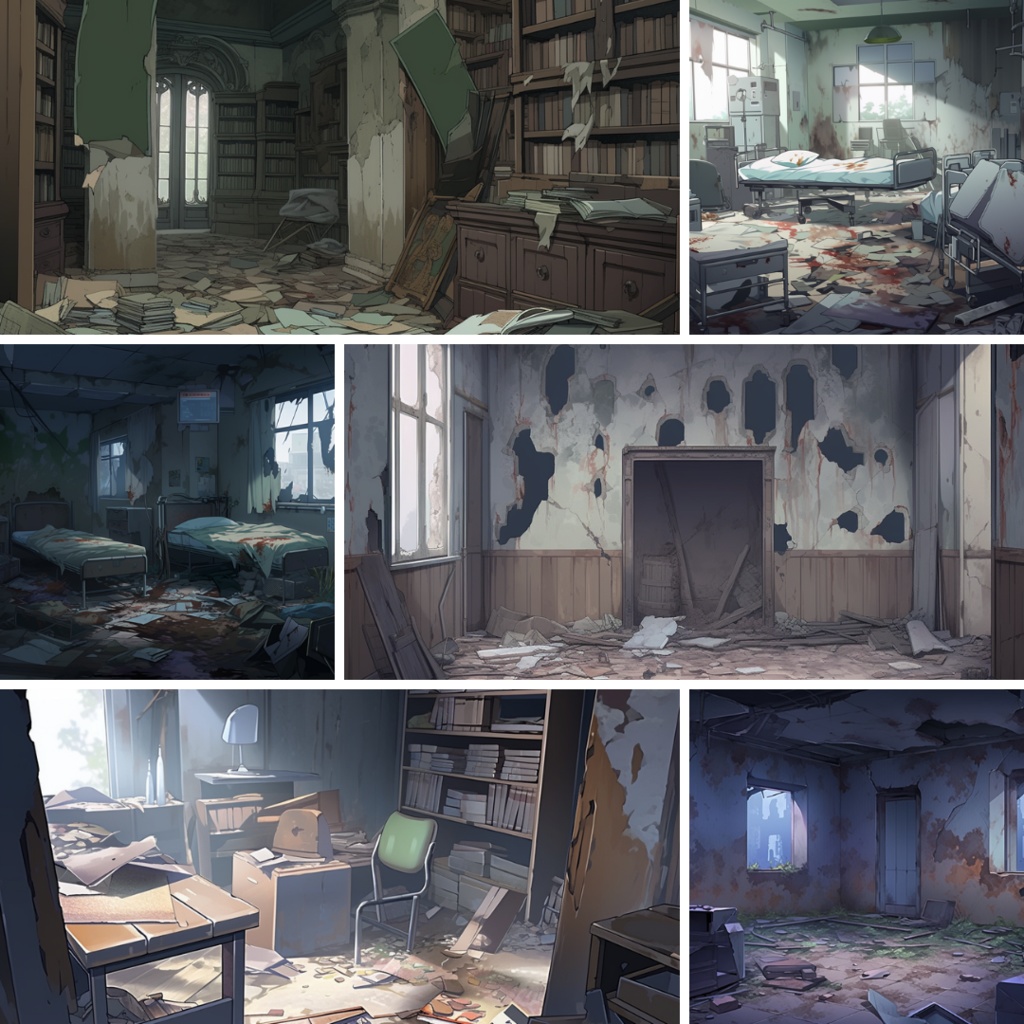 【TRPG背景素材】廃墟パック80枚|部屋・施設・昼夜