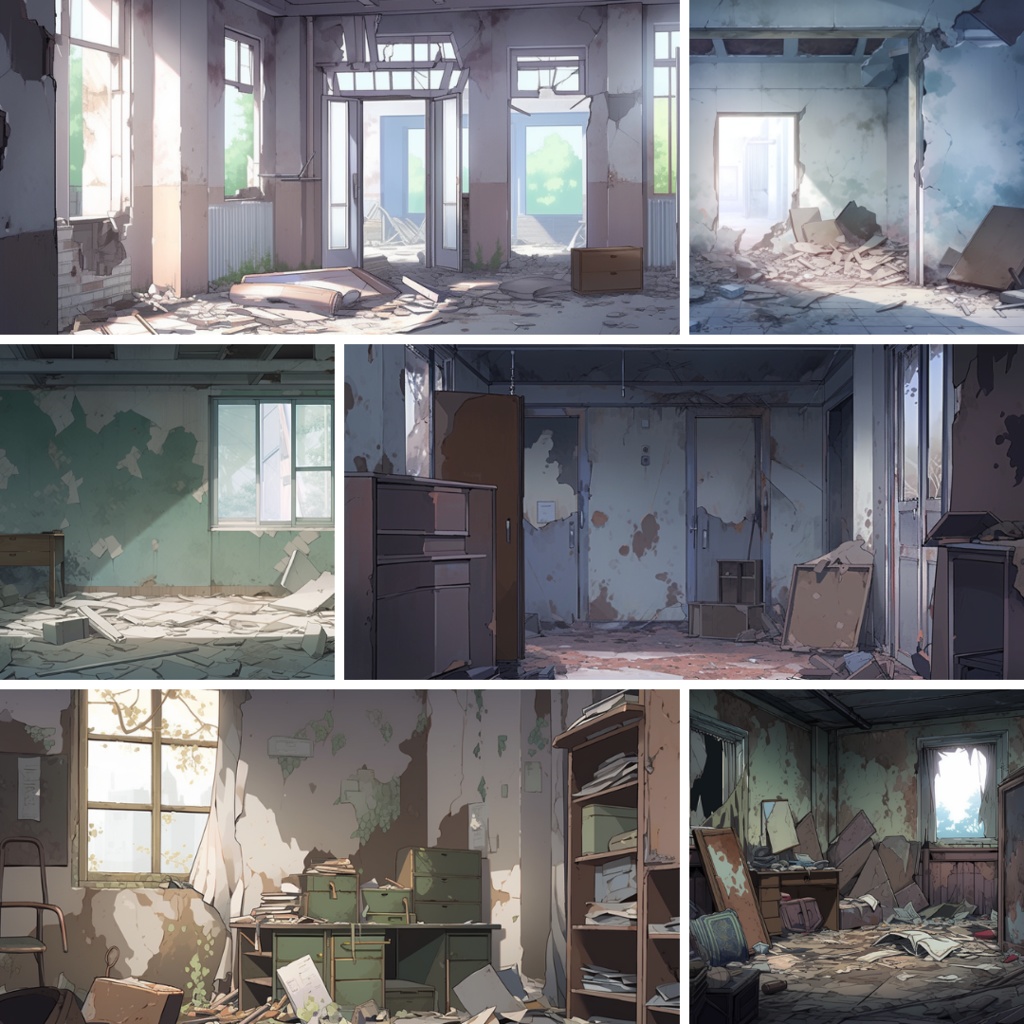 【TRPG背景素材】廃墟パック80枚|部屋・施設・昼夜