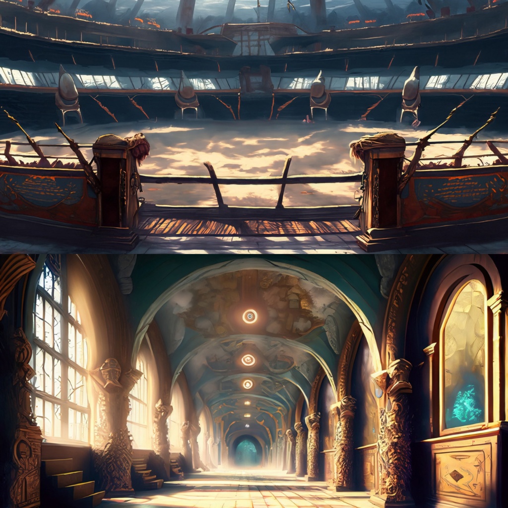 【フリー素材】TRPGに使えそうな背景イラスト|魔法学校の校舎・廊下・図書室・闘技場