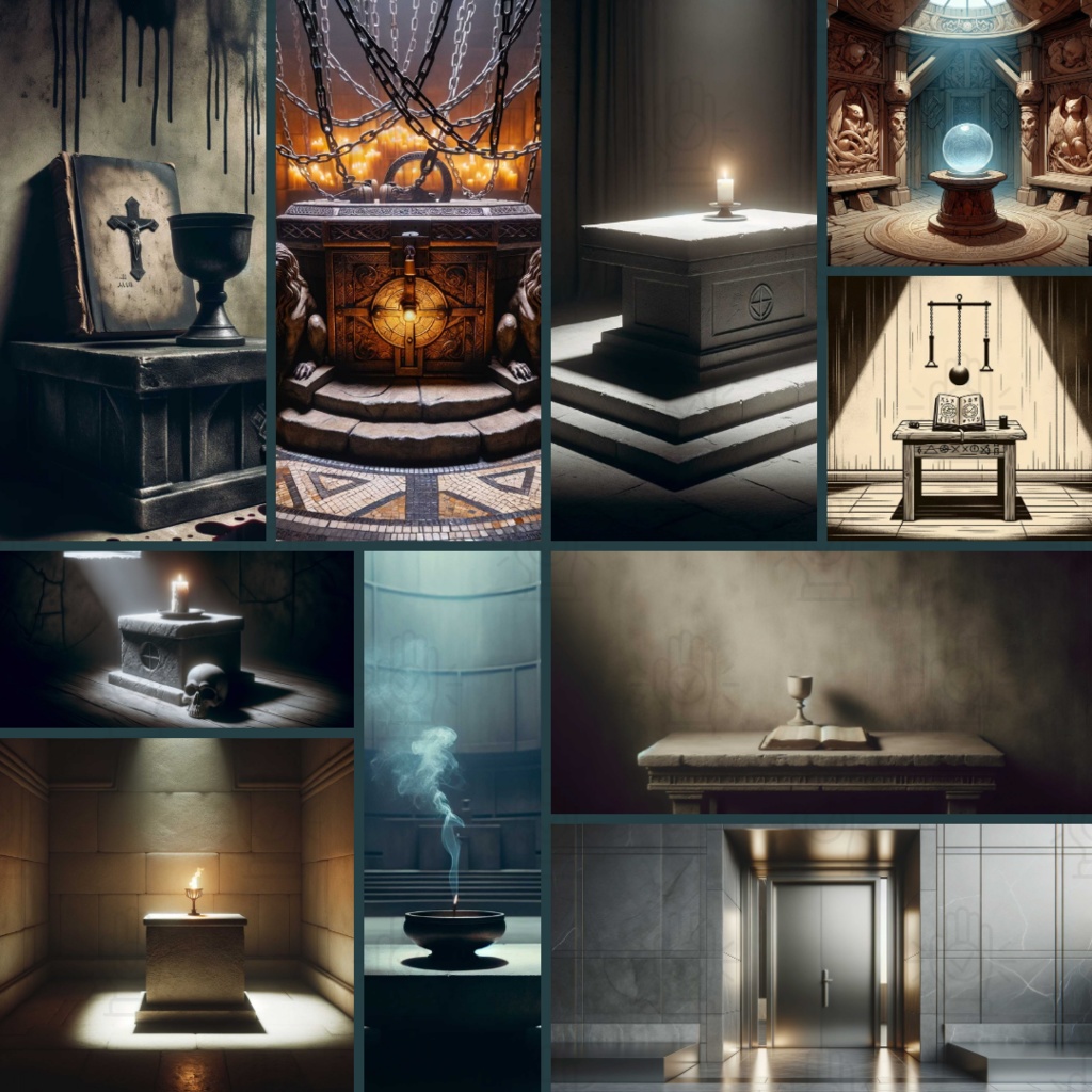 【TRPG背景素材】教団パック86枚|祭壇・廊下・鍵の扉