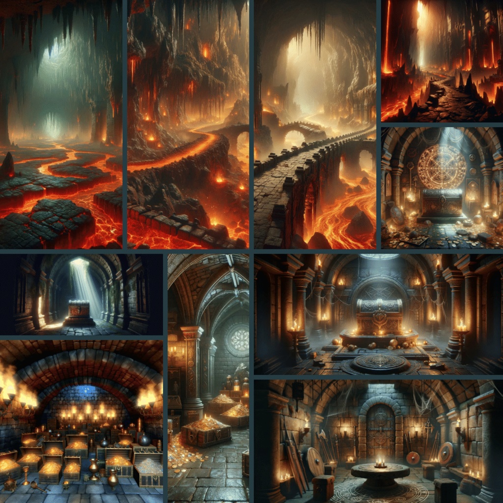 【TRPG背景素材】ダンジョンパック85枚|宝箱・ボス部屋・罠・溶岩