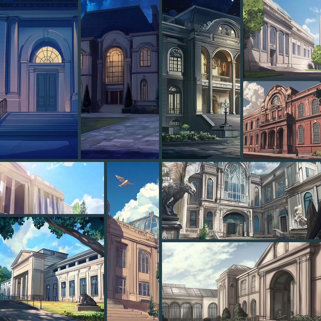 【TRPG背景素材】美術館・博物館パック60枚|展示室・廊下・倉庫・外観・絵画の部屋