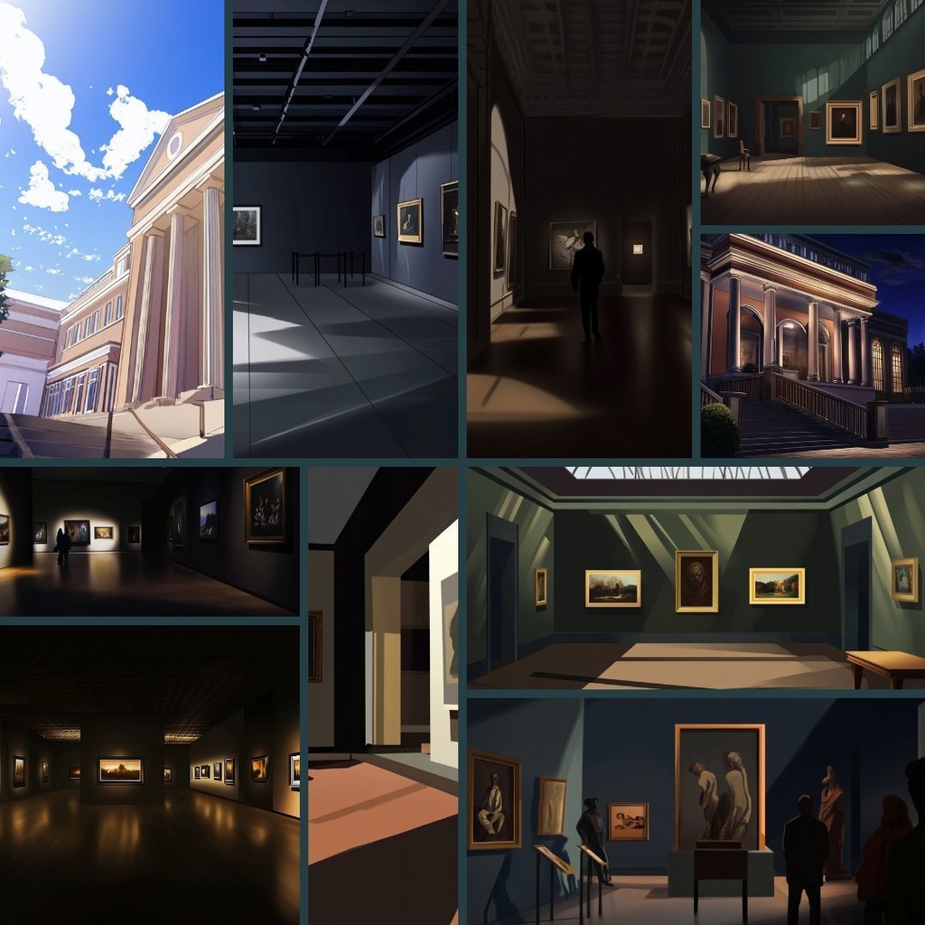 【TRPG背景素材】美術館・博物館パック60枚|展示室・廊下・倉庫・外観・絵画の部屋