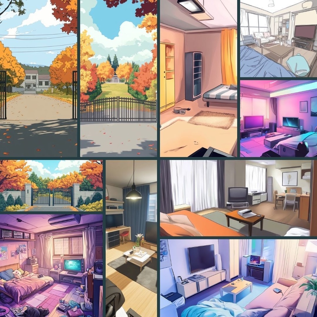 【TRPG背景素材】日常・生活パック70枚|商店街・住宅・駅・校門前・部屋・マンション