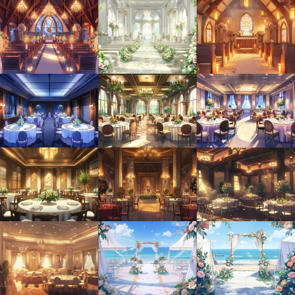 【TRPG背景素材】結婚式パック60枚|チャペル・パーティー会場・ホテル・ビーチ・大自然・大聖堂