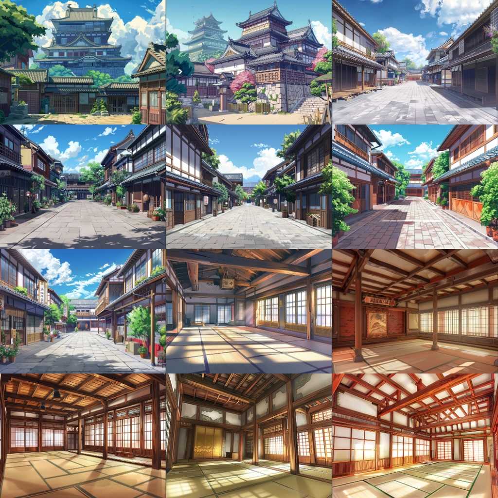 【TRPG背景素材】江戸時代パック60枚|商店街・屋敷・中庭・広場・城・茶屋・石畳