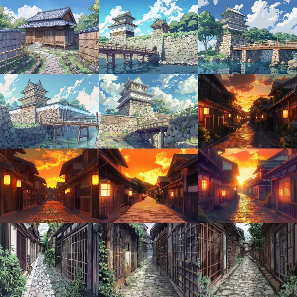 【TRPG背景素材】江戸時代パック60枚|商店街・屋敷・中庭・広場・城・茶屋・石畳