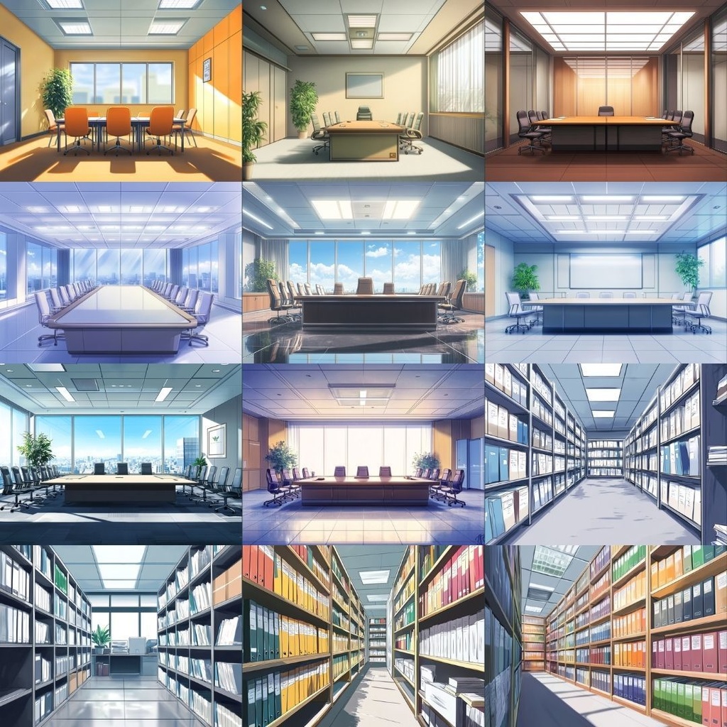 【TRPG背景素材】オフィス街パック60枚|受付エリア・食堂・社長室・会議室・資料室・ビル入り口・街並み・エレベーターホール・オフィス