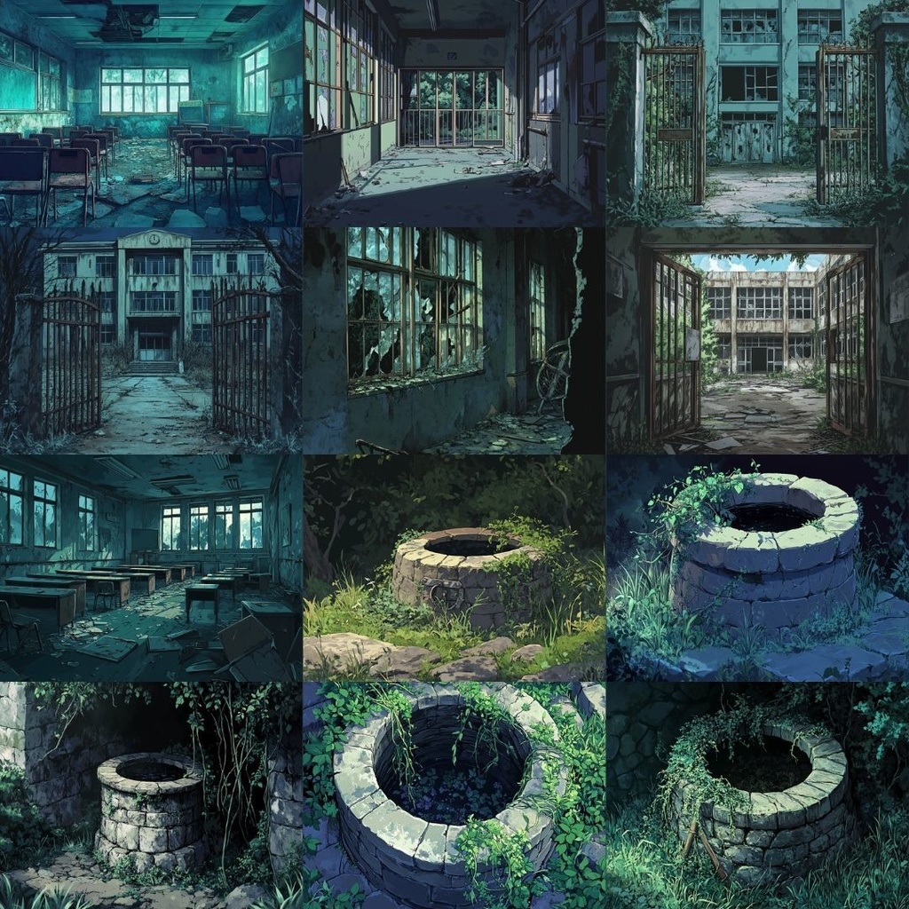 【TRPG背景素材】怪しい因習村パック74枚|鳥居・井戸・石碑・田畑・風車小屋・墓地・学校・屋敷・トンネル・吊り橋・村