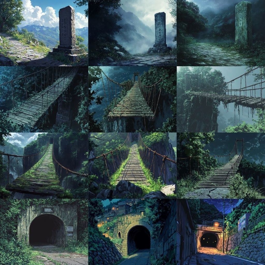 【TRPG背景素材】怪しい因習村パック74枚|鳥居・井戸・石碑・田畑・風車小屋・墓地・学校・屋敷・トンネル・吊り橋・村