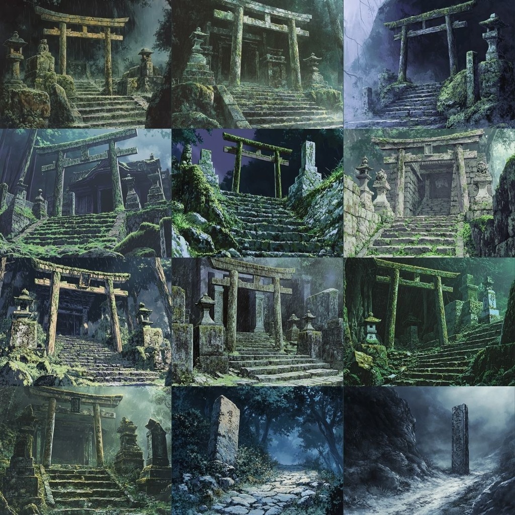 【TRPG背景素材】怪しい因習村パック74枚|鳥居・井戸・石碑・田畑・風車小屋・墓地・学校・屋敷・トンネル・吊り橋・村