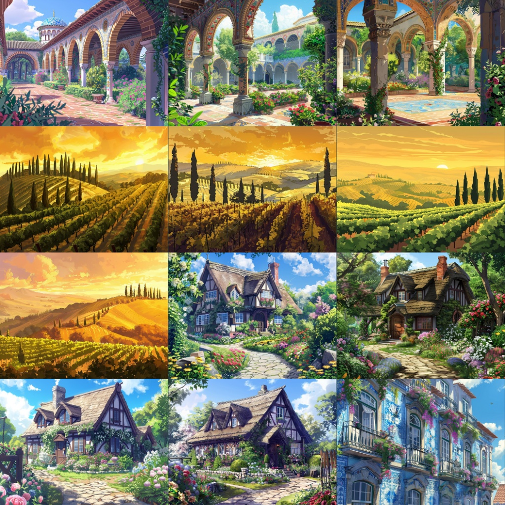 【TRPG背景素材】ヨーロッパパック60枚|街並み・建物・庭園・ブドウ畑