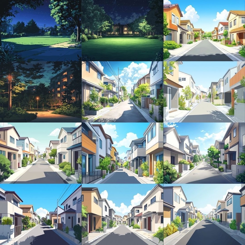 【TRPG背景素材】住宅街パック60枚|昼夜・マンションと広場・公園・夕方の路地裏