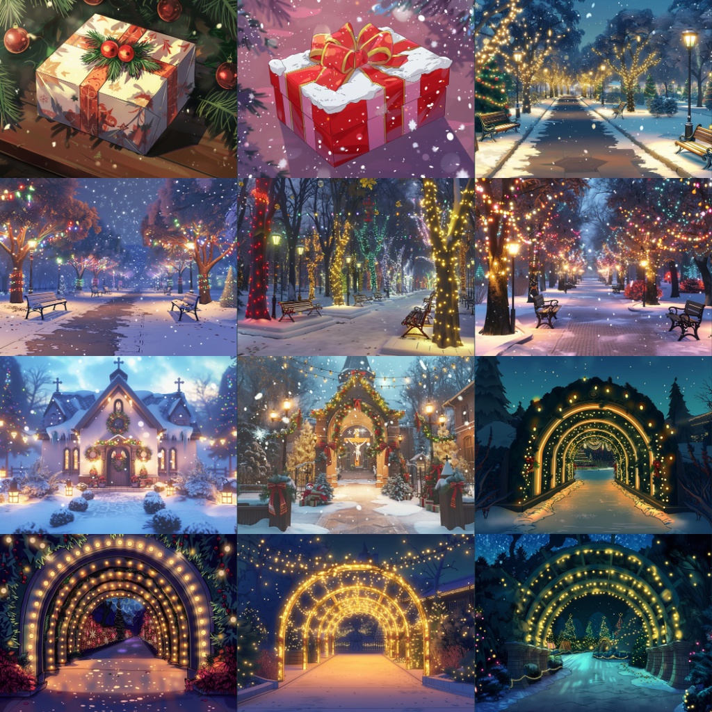 【TRPG背景素材】クリスマスパック60枚|イルミネーション・倉庫・街・クリスマスツリー・ソリ・ギフトボックス