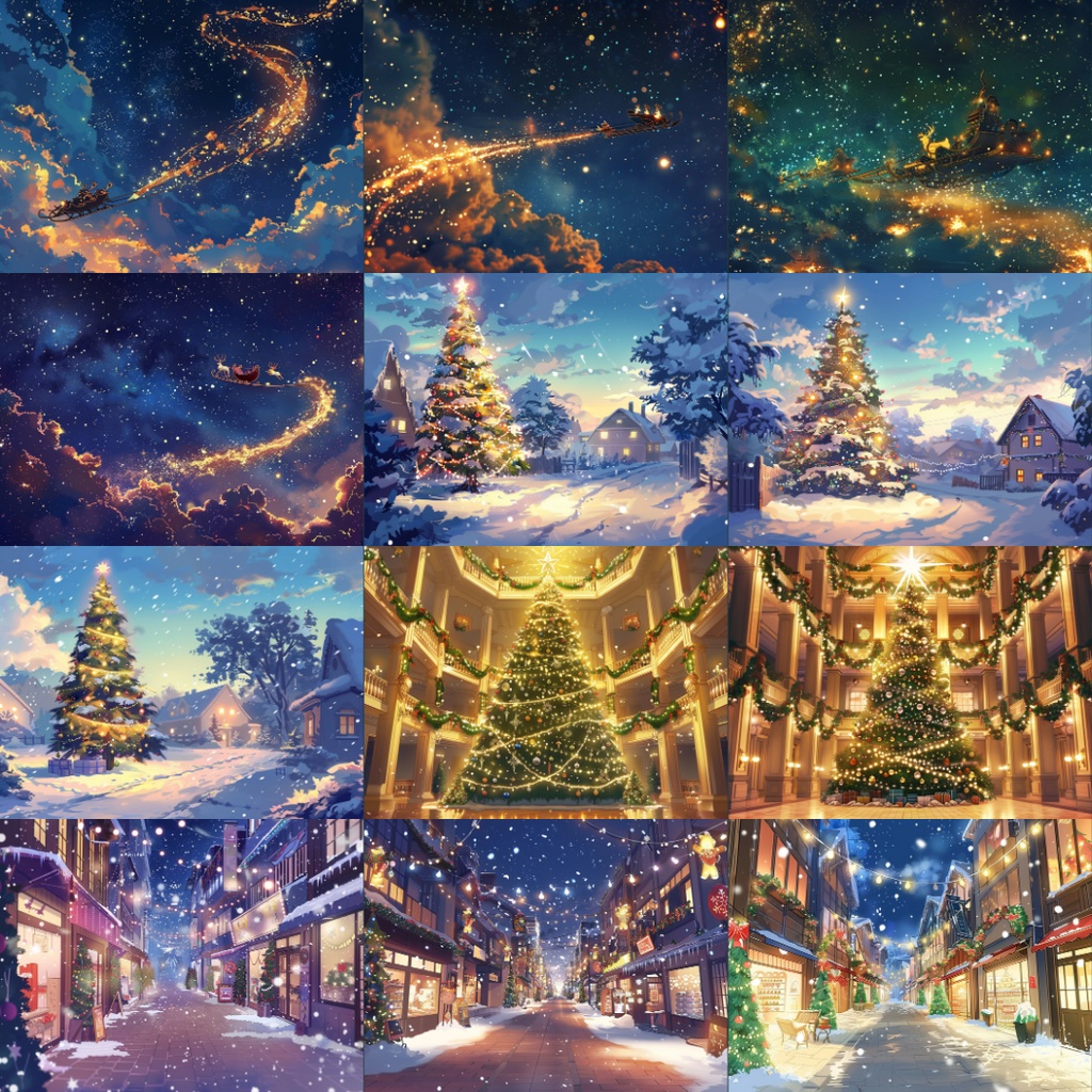 【TRPG背景素材】クリスマスパック60枚|イルミネーション・倉庫・街・クリスマスツリー・ソリ・ギフトボックス