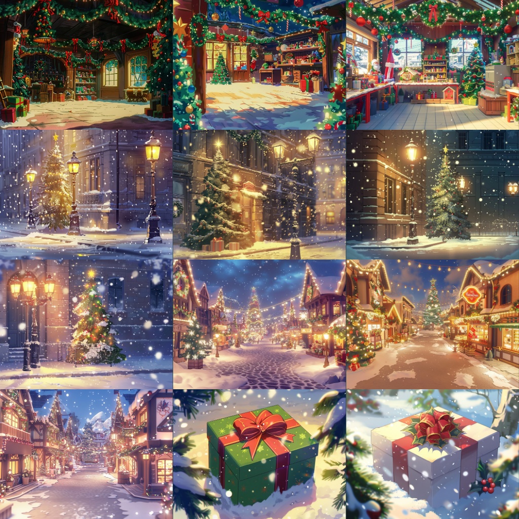 【TRPG背景素材】クリスマスパック60枚|イルミネーション・倉庫・街・クリスマスツリー・ソリ・ギフトボックス