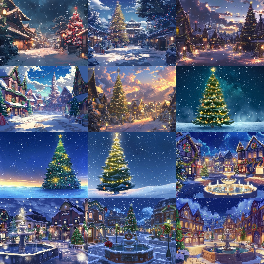 【TRPG背景素材】クリスマスパック60枚|イルミネーション・倉庫・街・クリスマスツリー・ソリ・ギフトボックス